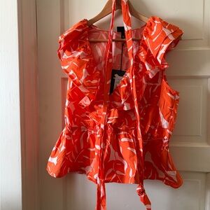 Who What Wear Orange and White Ruffle Blouse